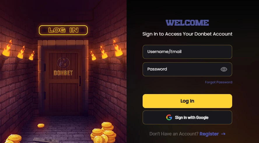 Donbet login screen